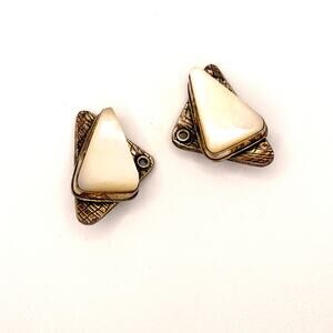 Vintage Y2K Silver Creations MOP Sterling Signed Geometric Clip On Earrings